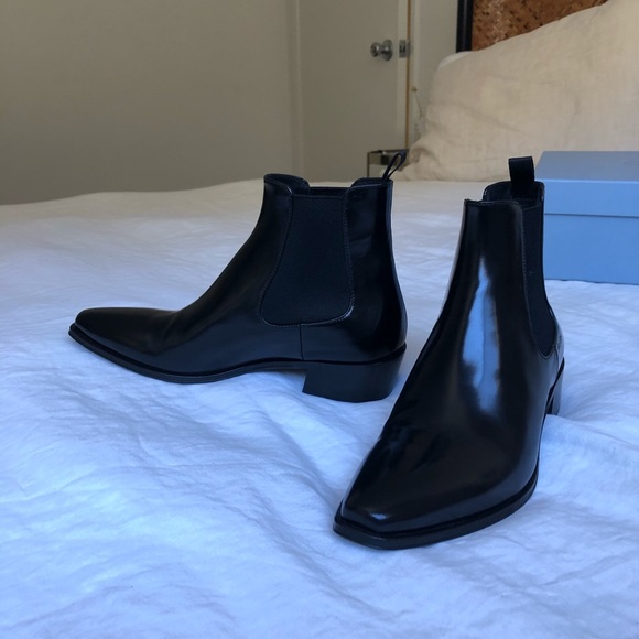 Prada Black Leather Square Toe Chelsea Boots New - Picture 6 of 10
